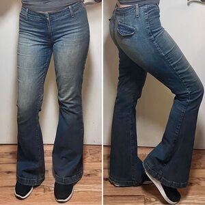 Vtg 90s Y2K Arden B Rave Grunge Bell Bottom Flare Distressed Blue Jeans 10 11 12